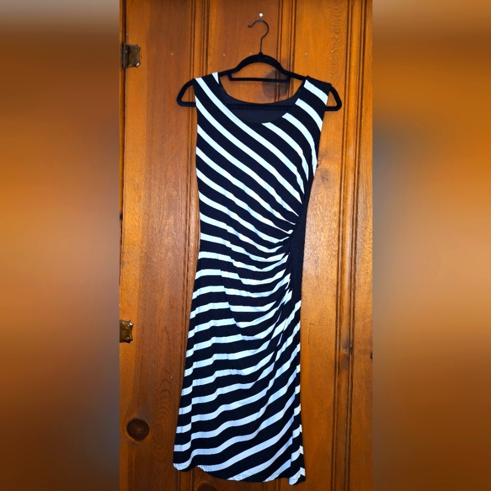 WHBM Black and White Striped Dress